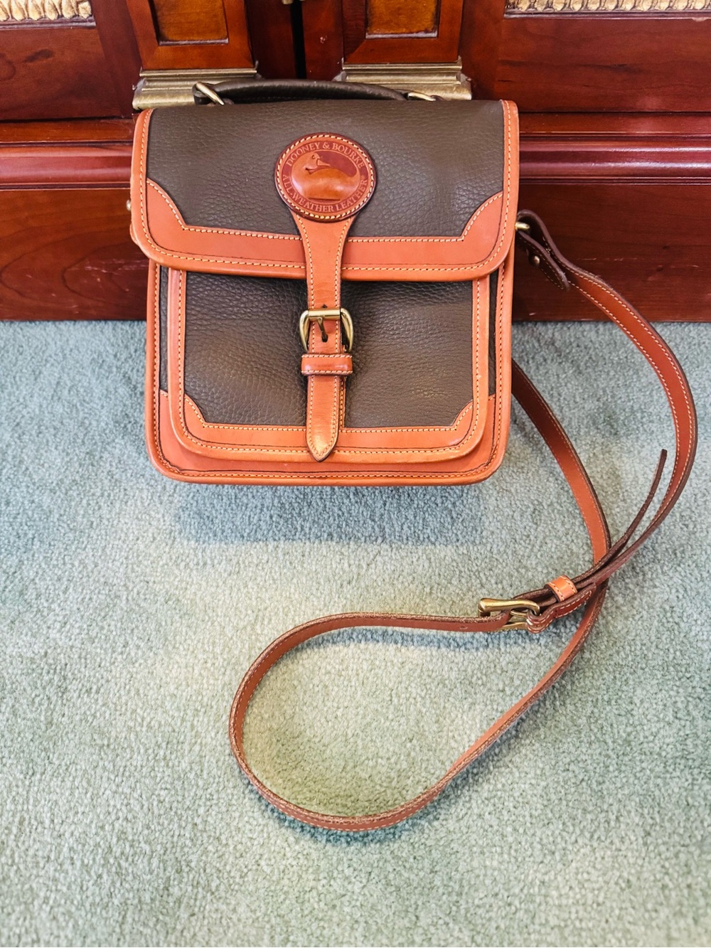Dooney & Bourke Dark Brown Pebble Leather Messenger with Tan Trim - Picture 3 of 13